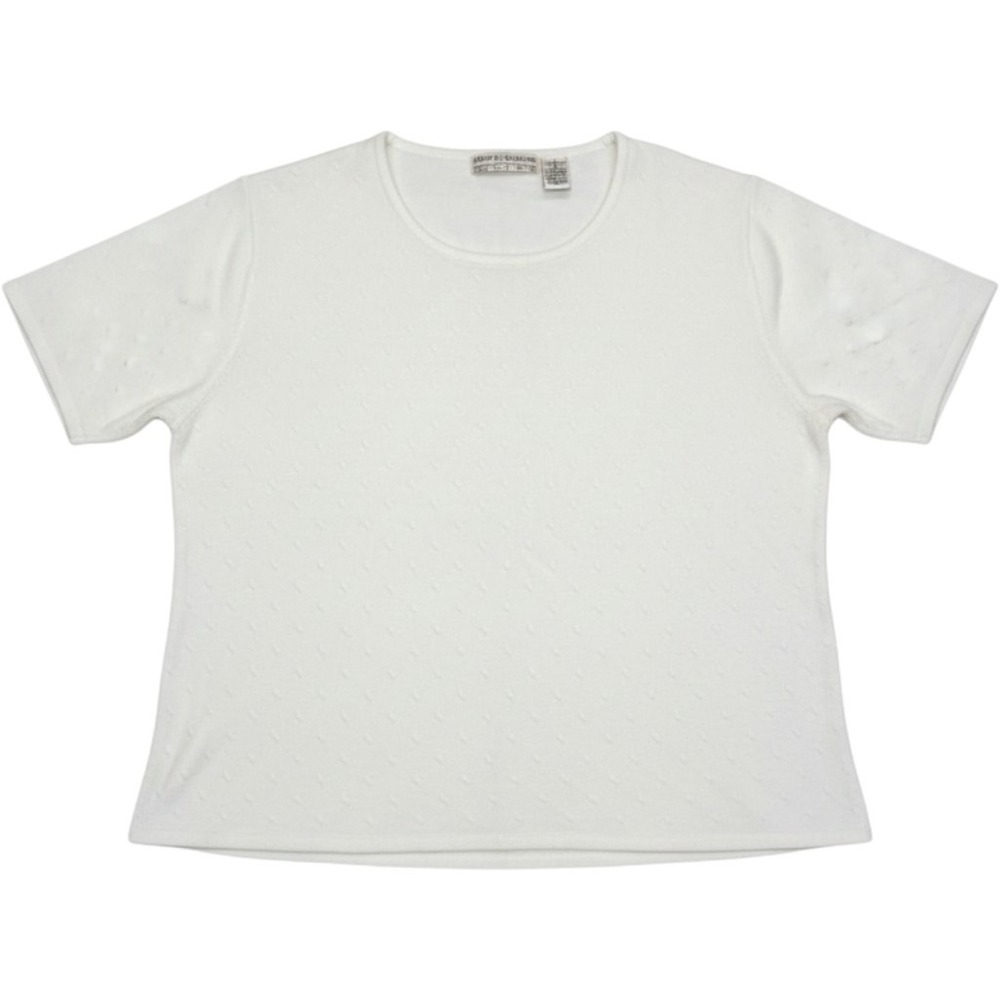 Carolyn Taylor Woman Essentials White Short Sleeve Knit Sweater Top 2X Pointelle